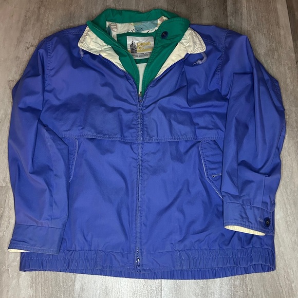London Fog Blue and Green Jacket vintage print sz M - Picture 1 of 9